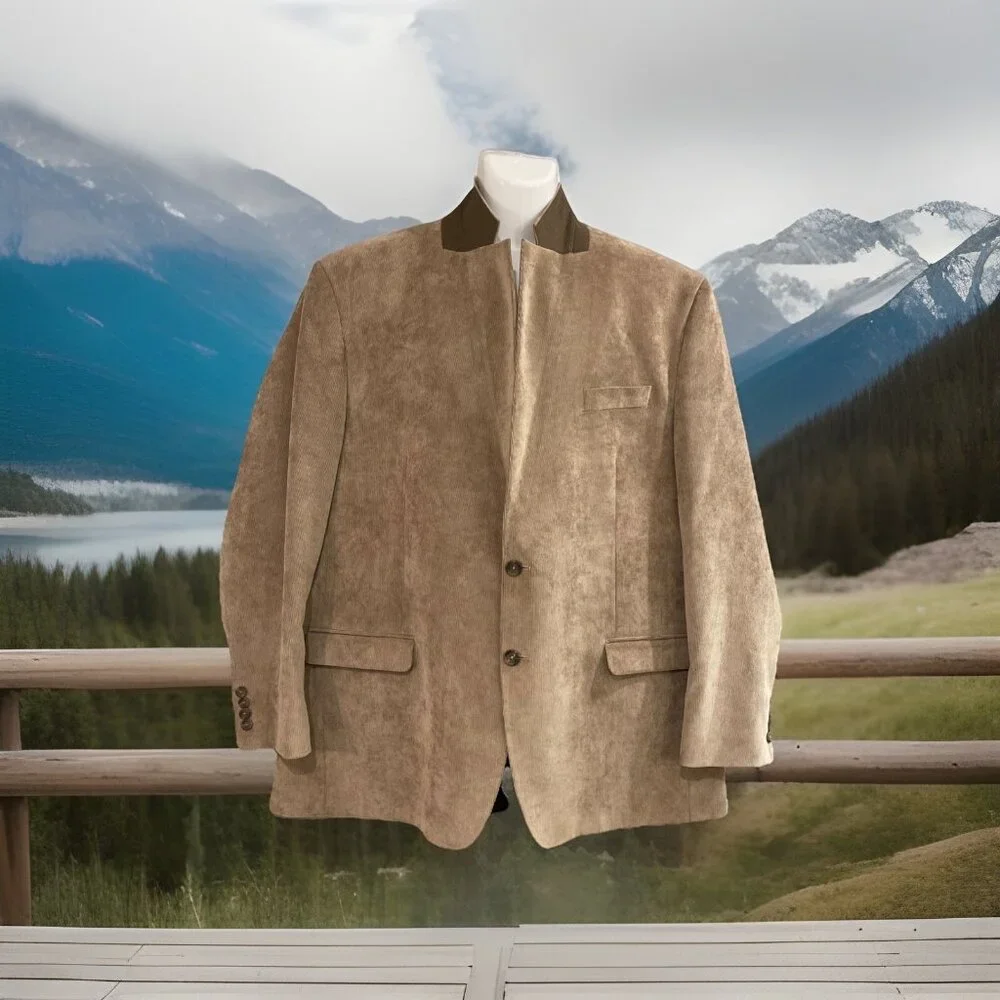 Chaps Men's 48L Tan Camel Corduroy‎ 2 Button Blazer Jacket Sports Coat Wedding